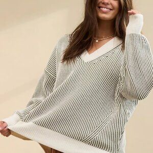 Oversized V-Neck Chenille Knit Sweater